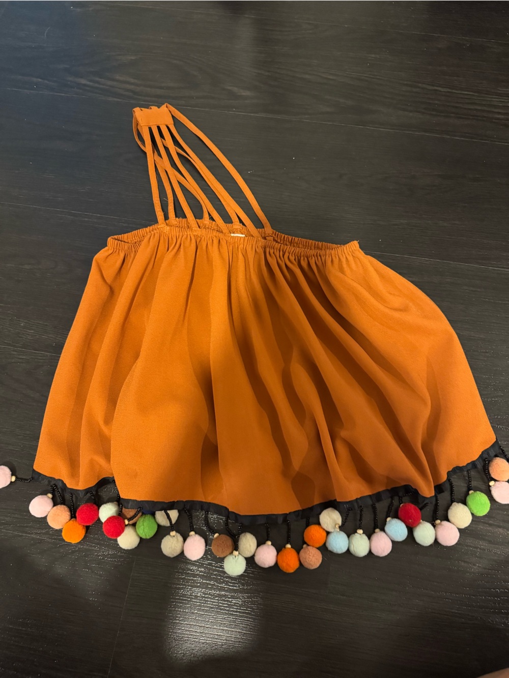Orange Pom Pom Trim side strapTube Top